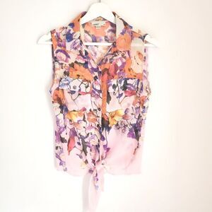 Covet Sheer Floral Tie Waist Blouse S